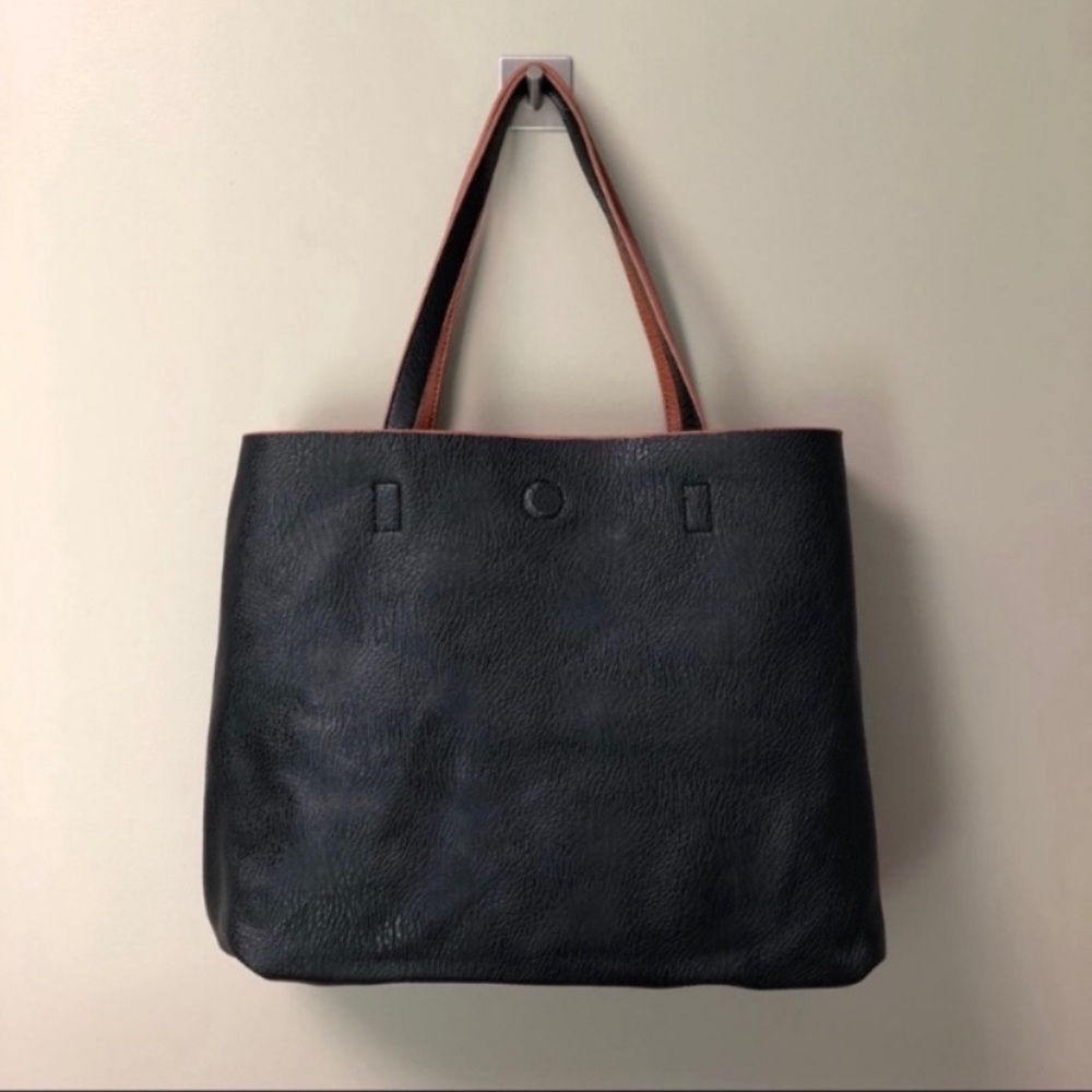 Under One Sky Womens Boho Natalya Reversible Crochet Pocket Tote Bag Black Brown - Picture 6 of 7